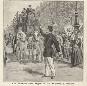 French policeman using his baton to direct traffic on the streets of Paris by French School