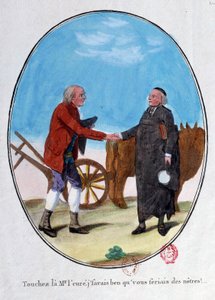 French Revolution: a peasant and a priest shake hands. 
