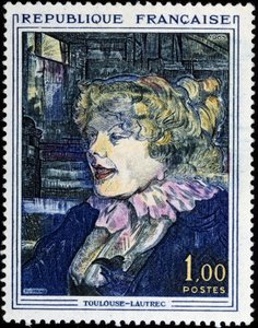 French stamp with painting by Toulouse Lautrec