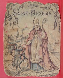 Front cover of a picture album depicting St. Nicholas bringing presents to the children, late 19th century by French School