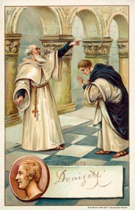 Gaetano Donizetti, Italian composer, and a scene from his opera La Favorite by French School