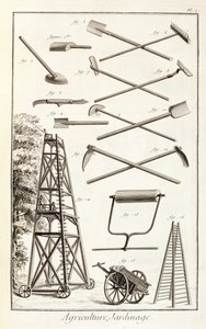 Gardening tools and a mobile pruning platform, from the Encyclopedie des Sciences et Metiers by Denis Diderot published c.1770 by French School