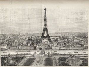 General View of the World Fair in Paris in 1889 with Eiffel tower from Trocadero, engraving