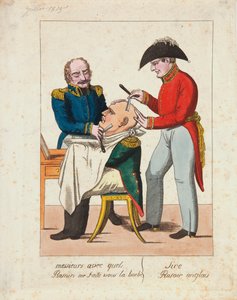 Gentlemen, what do you use to shave my beard? English razor Sir by French School