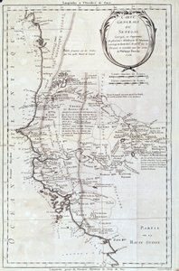 Geographic map of Senegal from an Atlas by Philippe Buache (1700-1773) 1756 Paris, natural history museum
