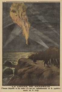 German Zeppelin Shot Down in Flames by Anti-Aircraft Fire and Crashing into the Sea, World War I by French School