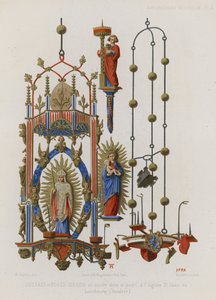 Gilded and Painted Copper Chandelier and Candle Holder by French School