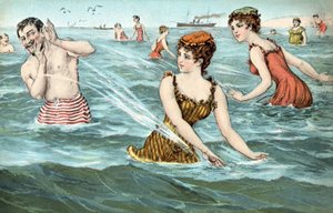 Girls Splashing a Man in the Sea by French School