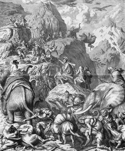 Hannibal Crossing the Alps with Elephants to Arrive in Italy (II Punic War). Engraving of the 19th Century by French School
