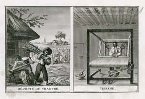 Harvesting hemp and weaving hemp by French School