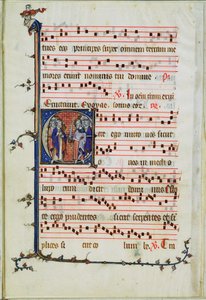 Historiated letter depicting an assembly of apostles, early 14th century