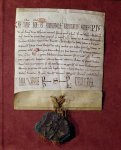 Homage to King Philip II from Simon de Montfort for the territories confiscated from Raymond VI c.1216 by French School
