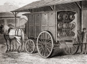 Horse Drawn Vehicle Used to Transport Compressed Gas in Portable Containers in the 19th Century by French School