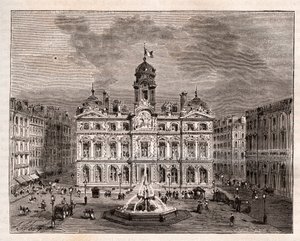 Hotel de Ville de Lyon - engraving in La France illustree: geography, history, statistical administration by V.A. Malt-Brown. 1884