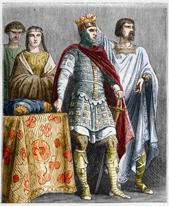 Hugh the Great crowns Raoul of Burgundy, Duke of Burgundy and King of France. Engraving in Histoire De France En Cent Paintings by Paul Lehugeur 1891 by French School