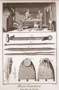 Hunting - Falconry - Food of birds - Engraving by Benard after Goussier - The Great Encyclopedie, or Dictionary of the Sciences, Arts and Professions by Denis Diderot by French School