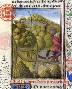 Hunting Deer with a Bow and Hitch - in Book of Hunting by Gaston Phoebus, Count of Foix, Lord of Béarn