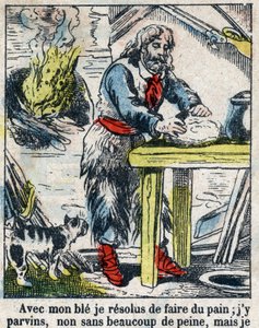 Illustration for the Book of Daniel Defoe Robinson Crusoe. Epinal imaging from the end of the 19th century.