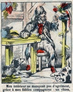 Illustration for the Book of Daniel Defoe “Robinson Crusoe”. Epinal imaging from the end of the 19th century.
