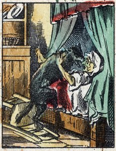 Illustration of the tale “Little Red Riding Hood” by Charles Perrault. Wood engraving from Imaging Pellerin - Epinal, late 19th century.