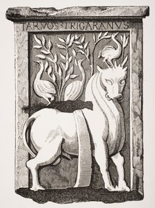 Image of the Holy Ox Celtic monument found under the choir of Notre Dame Cathedral in Paris in 1711, from Le Moyen Age et La Renaissance by Paul Lacroix (1806-84) published 1847 by French School