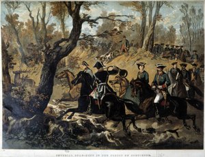 Empress Eugenie and Napoleon III: Hunting scene in Compiegne by French School
