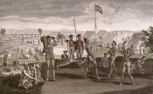 Indian Warriors Exercising with a View of the English Residents Camp, c.1810 by French School