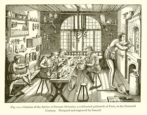 Interior of the Atelier of Etienne Delaulne, a celebrated Goldsmith of Paris, in the Sixteenth Century by French School