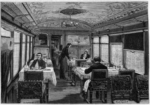 Internal view of the dining room of the Orient Express in 1884
