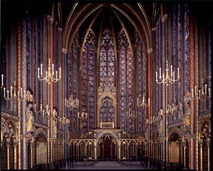 Internal view of the upper chapel of the holy chapel in Paris, France