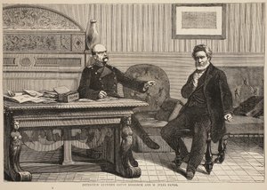 Interview between Count Bismarck and M. Jules Favre, September 1870, illustration from Cassells History of the War between France and Germany, 1870-1871 by French School
