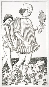 Italian Nobleman Holding a Hawk, after a Playing Card Engraved on Copper, c.1460, from 