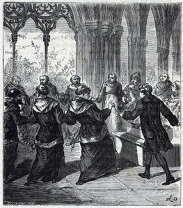 JEAN ANTOINE NOLLET (1700-1770) gave an electric concussion to the religious of a convent in Carthusian - Engraving in Sciences brought to the reach of all - physics and chemistry by Alexis Clerc - Late 19th century - Private collection by French School