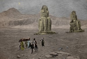 Jean Francois Champollion at the Colossi of Memnon, Egypt (engraving) by French School
