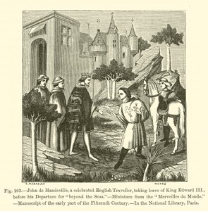 John de Mandeville, a celebrated English Traveller, taking Leave of King Edward III, before his Departure for "beyond the Seas" by French School