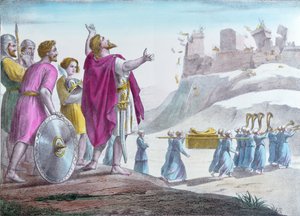 Joshua commanding the walls of Jericho to fall down by French School