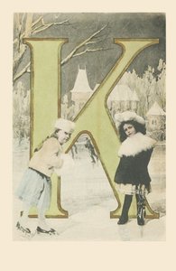 Two girls, sliding and ice skating in winter