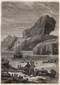 Kerguelen Islands. Illustration for The Great Navigators of the Eighteenth Century by Jules Verne - James Cook at the Kerguelen Islands in 1776 (archipelago of Kerguelen or Iles de la Desolation) - in The Voyageurs of the 18th and 19th Century