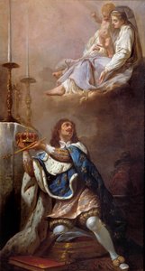 King Louis XIII offering his crown to the Virgin. Painting of the French School. 17th century. Versailles. Church of Our Lady of Versailles