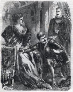 King Philip II (1527-1598) surprises his son, Prince Don Carlos (1545-1568), trying to violate his stepmother, Queen Elisabeth (1545-1568) (Elisabeth of France or Isabelle of Valois), January 17 by French School
