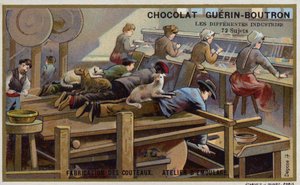 Knife manufacturing. Sharpening workshop by French School