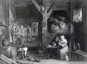 La Fumeuse, print by Jean Baptiste Patas after David Teniers the Younger, 1786-1808