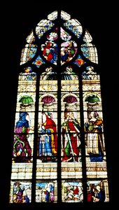 Lancet window depicting four figures in niches by French School