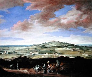 Landscape with a town on a hill by French School