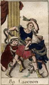 Minerva supporting the Greeks sends the sea snakes to attack Laocoon who warns the inhabitants of the city of Troy against the horse. From “Mythology of Youth” by Pierre Blanchard 1803
