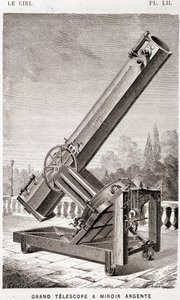 Large silver mirror telescope (Léon Foucault system), equatorially mounted for the Marseille Observatory - in The Sky by Amédée Guillemin, Hachette, Paris by French School