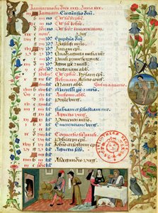 January; figures eating and drinking, by Robinet Testard, from the Hours of Charles of Angouleme by French School