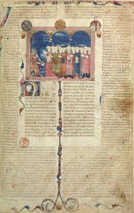 The author presenting the book, from Coutumes de Toulouse, 1296