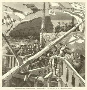 Launch of the Russian Battleship Imperator Aleksandr III (engraving) by French School