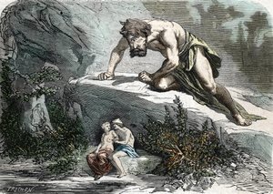 The Cyclops Polyphemus Surprising Galatea and Acis (engraving)